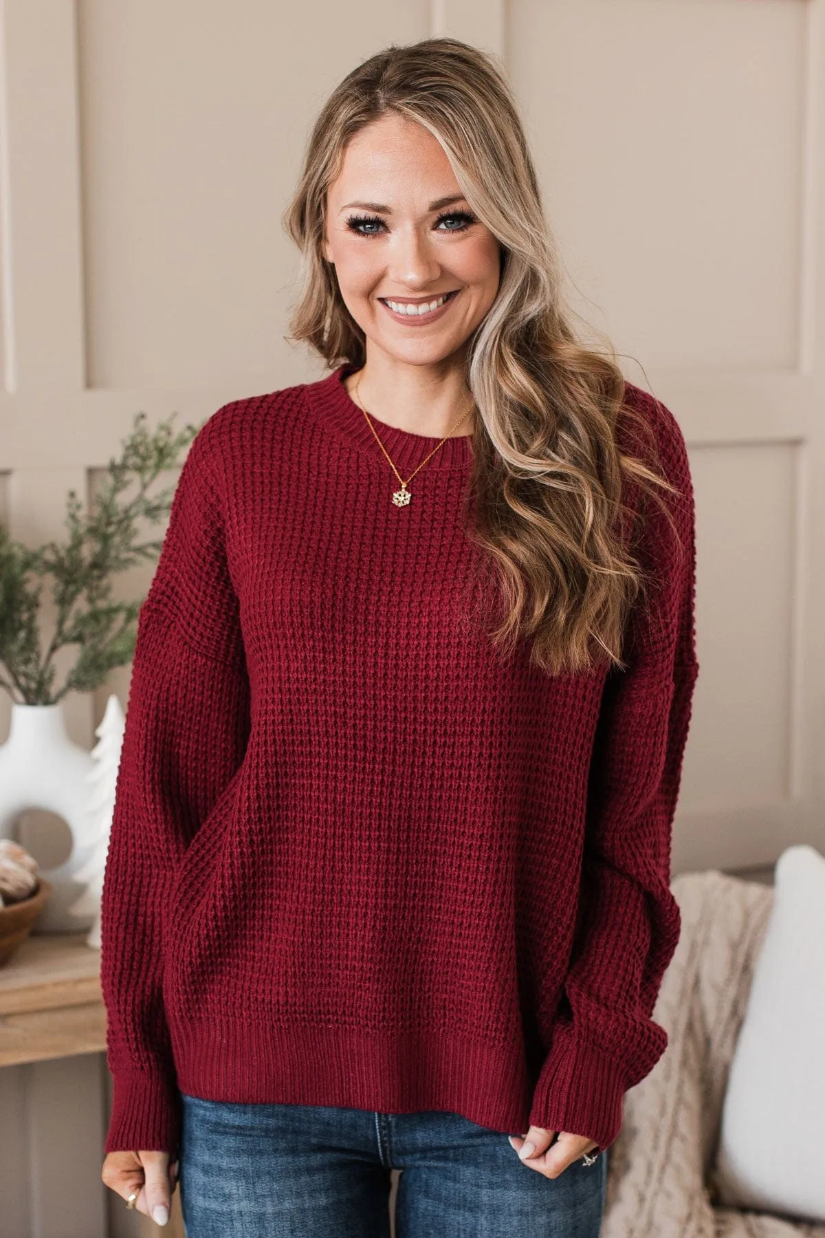 Captivating In Color Knit Sweater- Deep Red