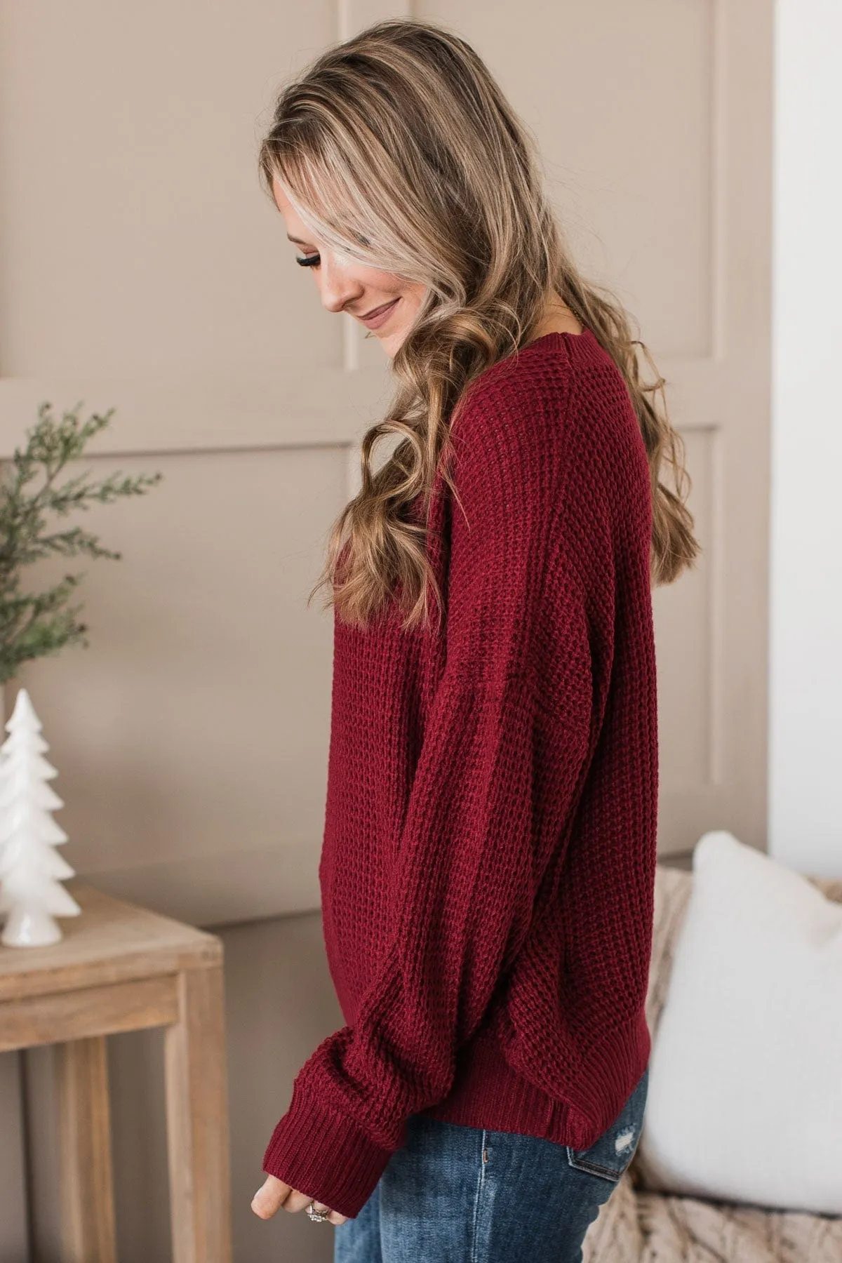 Captivating In Color Knit Sweater- Deep Red