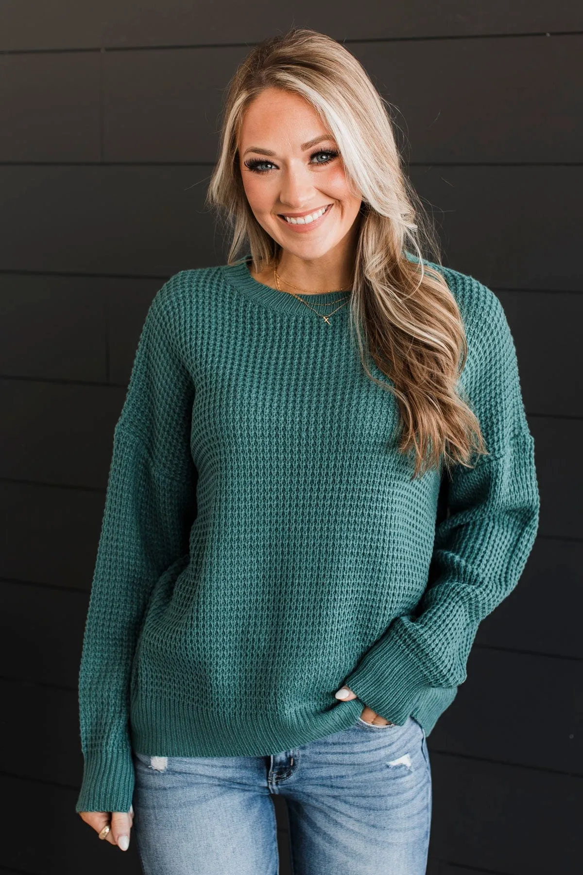 Captivating In Color Knit Sweater- Dusty Teal