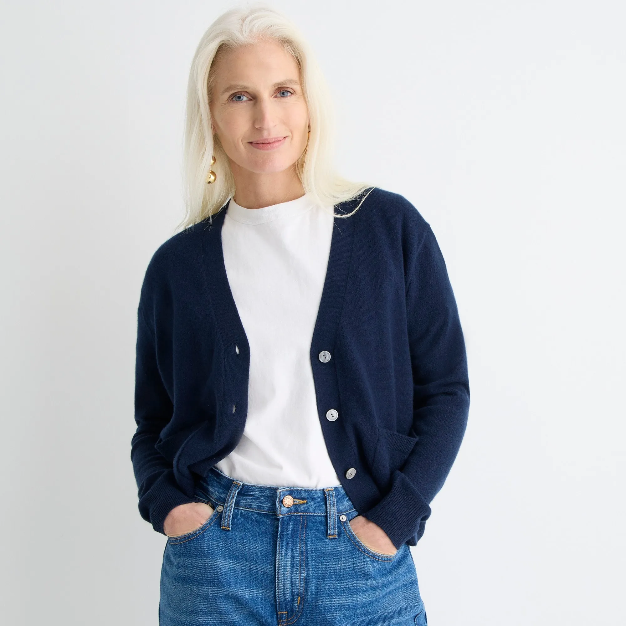 Cashmere patch-pocket cardigan sweater