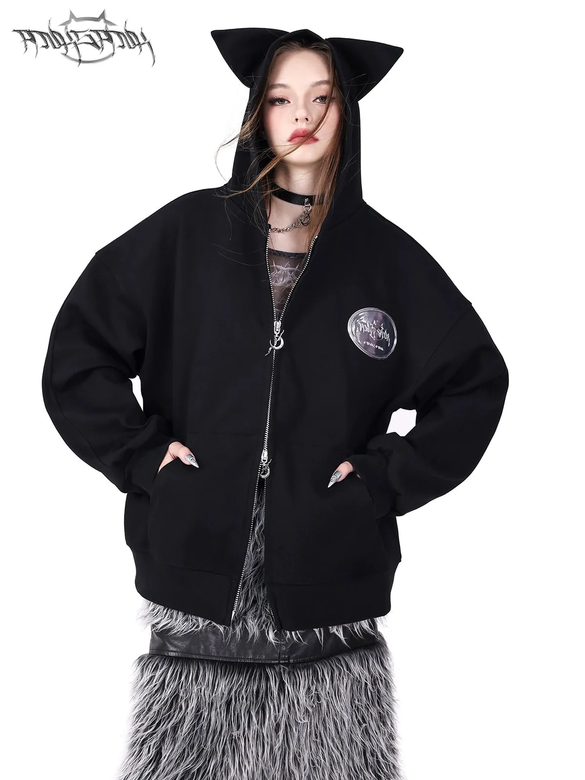 Cat Ear Hooded Double Slider Parka