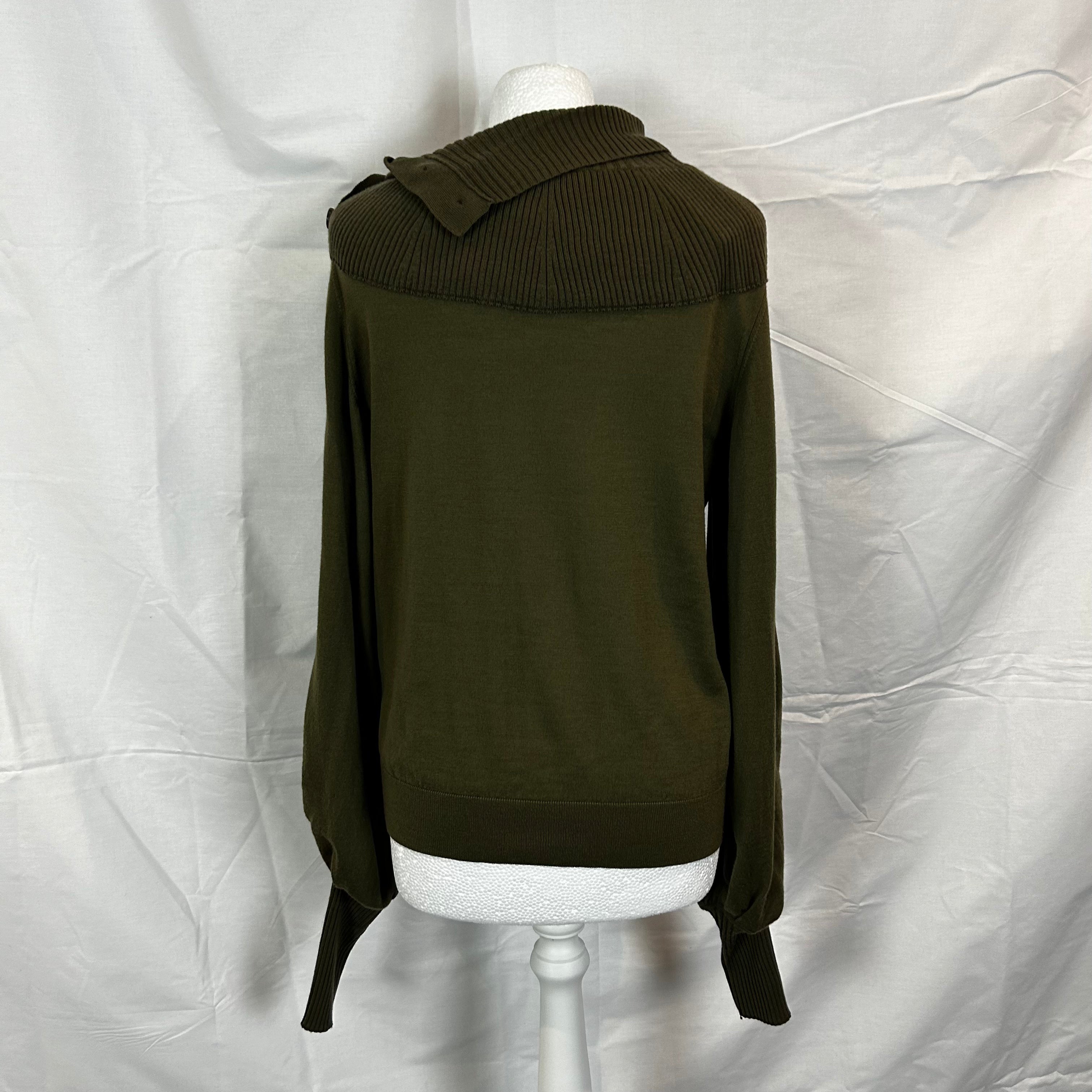 Chloe Olive Fine Wool Bell Sleeve Roll Neck Sweater XL