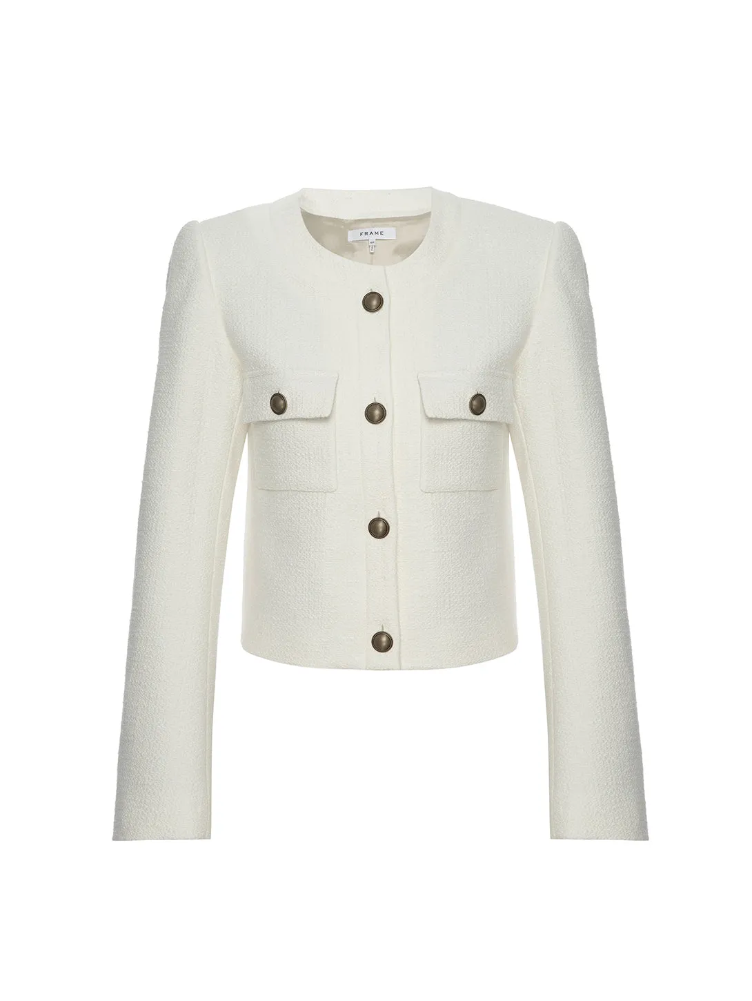 Collarless Button Jacket - Cream