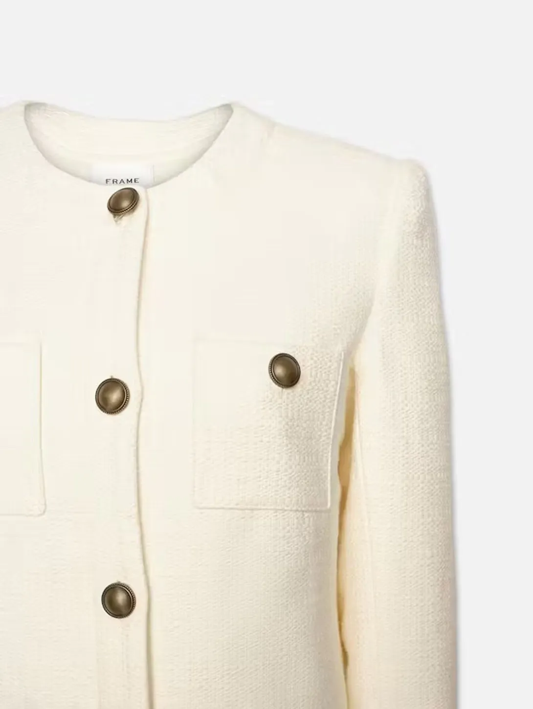 Collarless Button Jacket - Cream