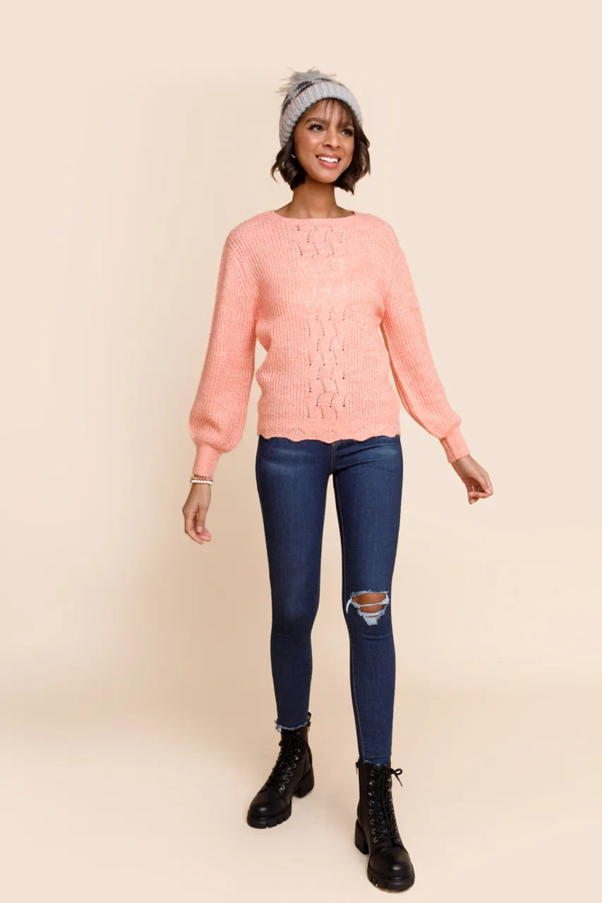 Courtney Pointelle Balloon  Sleeve Sweater