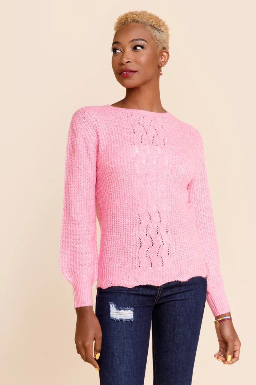 Courtney Pointelle Balloon  Sleeve Sweater