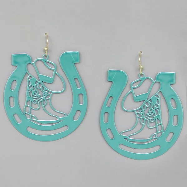 Cowgirl Boots & Horseshoe Filigree Earrings