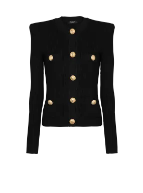 Cropped eco-designed knit cardigan with gold-tone buttons