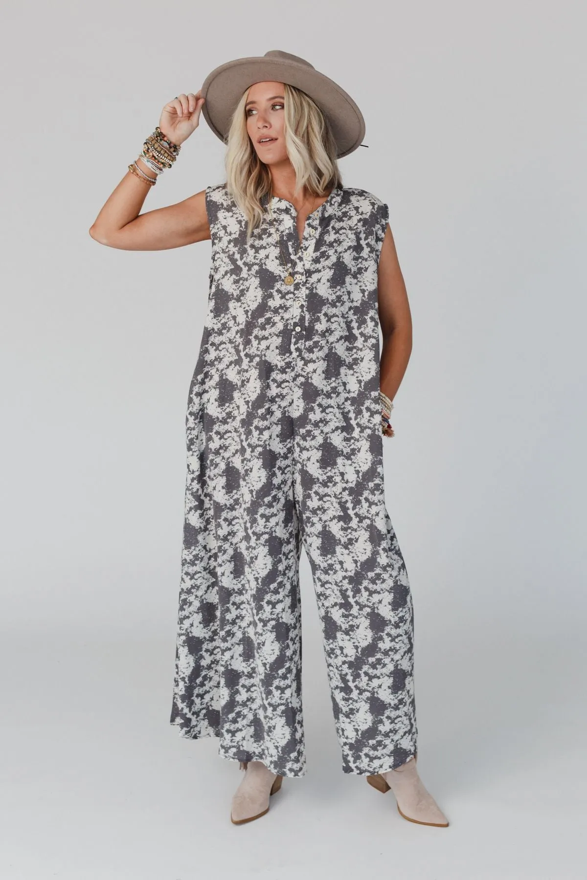 Daphne Printed Jumpsuit - Gray