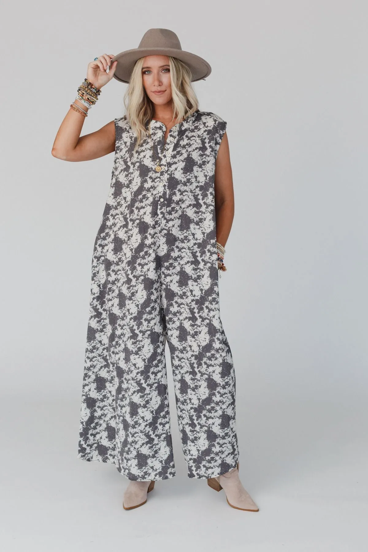 Daphne Printed Jumpsuit - Gray