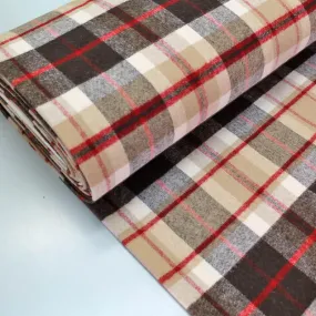 Deadstock Check Dressmaking Wool - Camel and Red