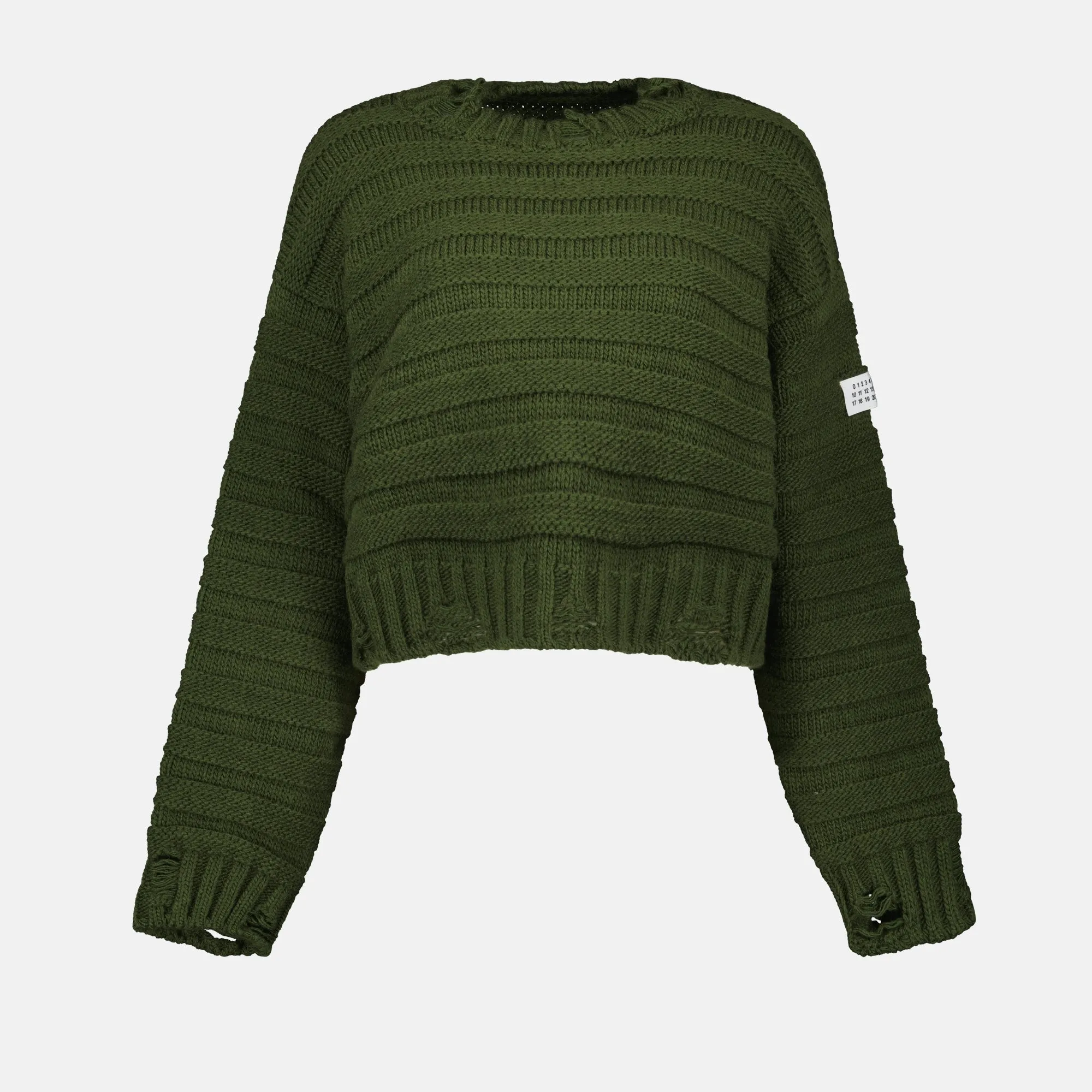 Distressed Green Ribbed Sweater