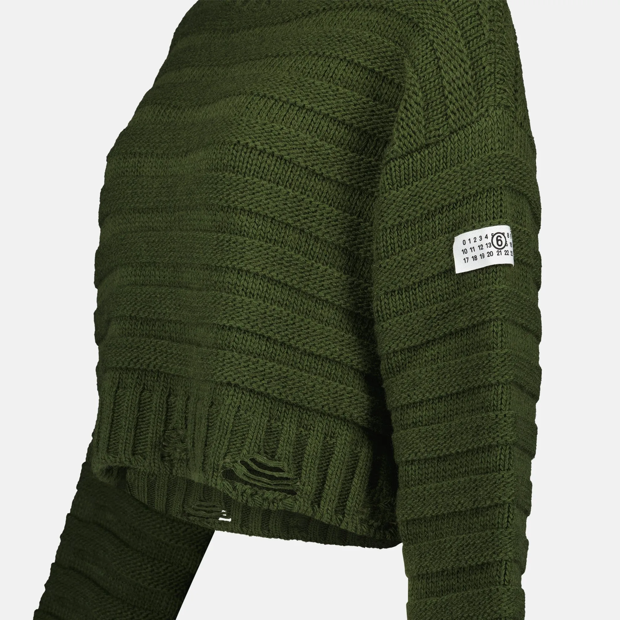 Distressed Green Ribbed Sweater