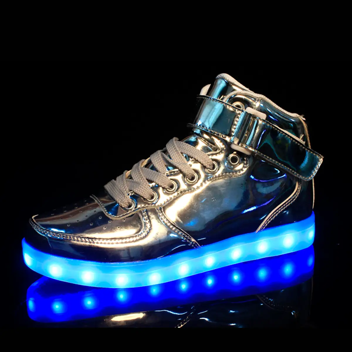 DoGeek Men/Women Light up Shoes Metalic Silver For Adult Led Shoes 7 Colors Lights High Tops (Choose Half Size Up)