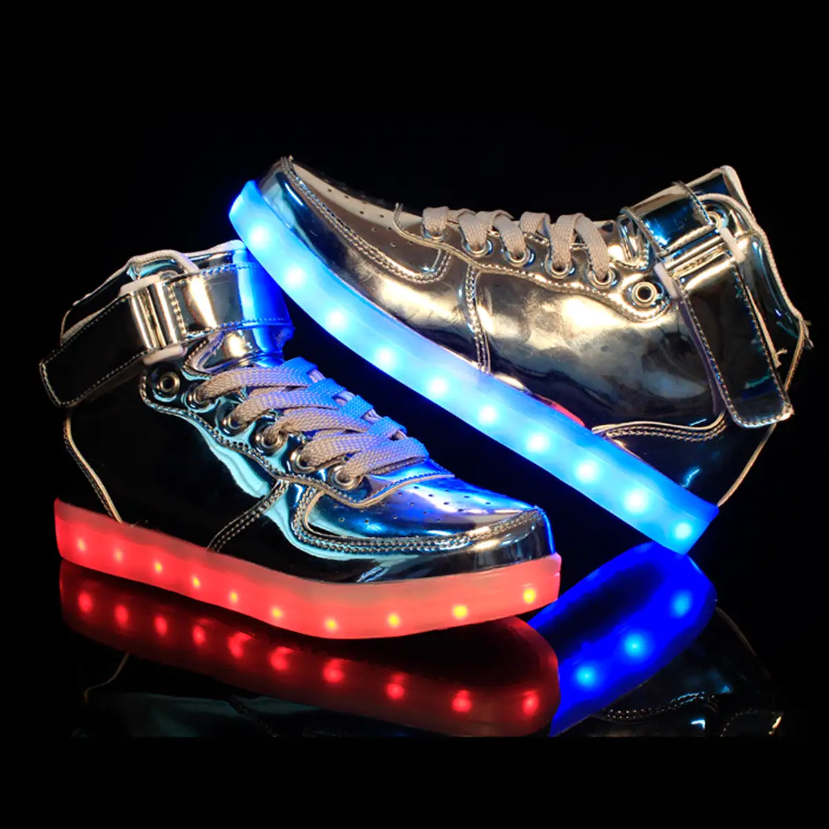 DoGeek Men/Women Light up Shoes Metalic Silver For Adult Led Shoes 7 Colors Lights High Tops (Choose Half Size Up)