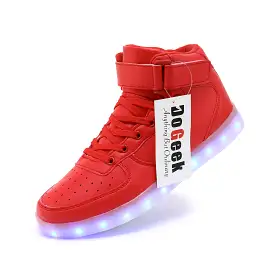 DoGeek Unisex Men/Women High Top LED Light up Shoes, Red, (Size 35 EU-46 EU, Choose Half Size Up)