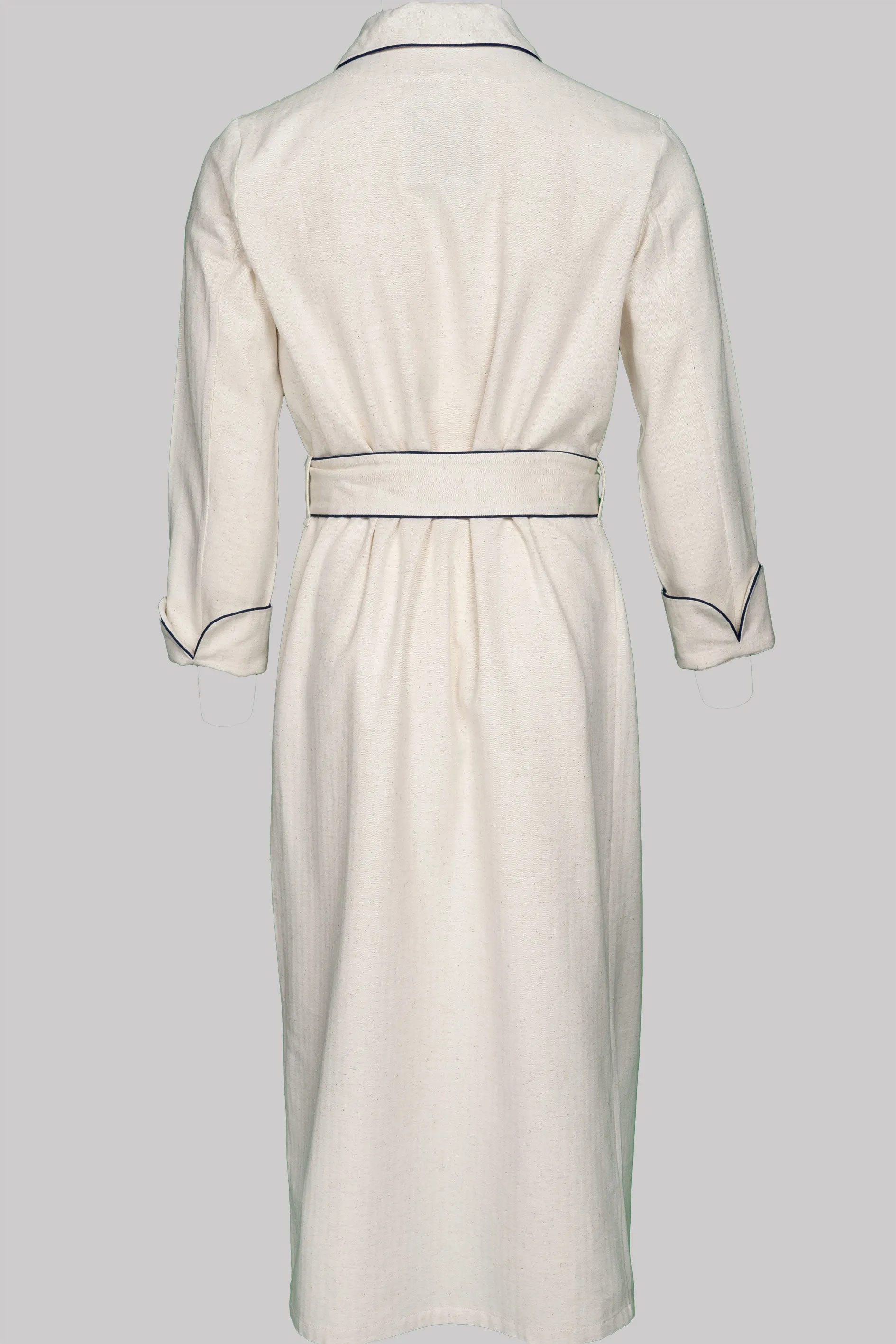 DRESSING-GOWN NATURAL with  taping 100% COTTON Herringbone-Thick, Brushed-inside