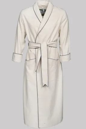 DRESSING-GOWN NATURAL with  taping 100% COTTON Herringbone-Thick, Brushed-inside