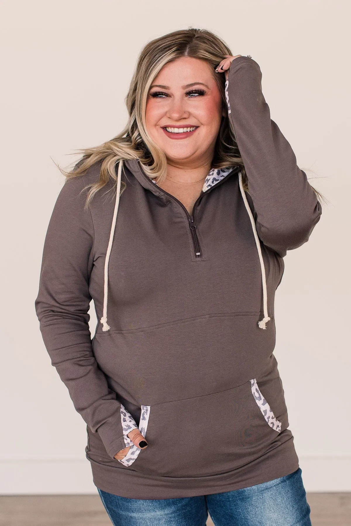 Easy To Love Quarter Zip Hoodie- Dark Brown