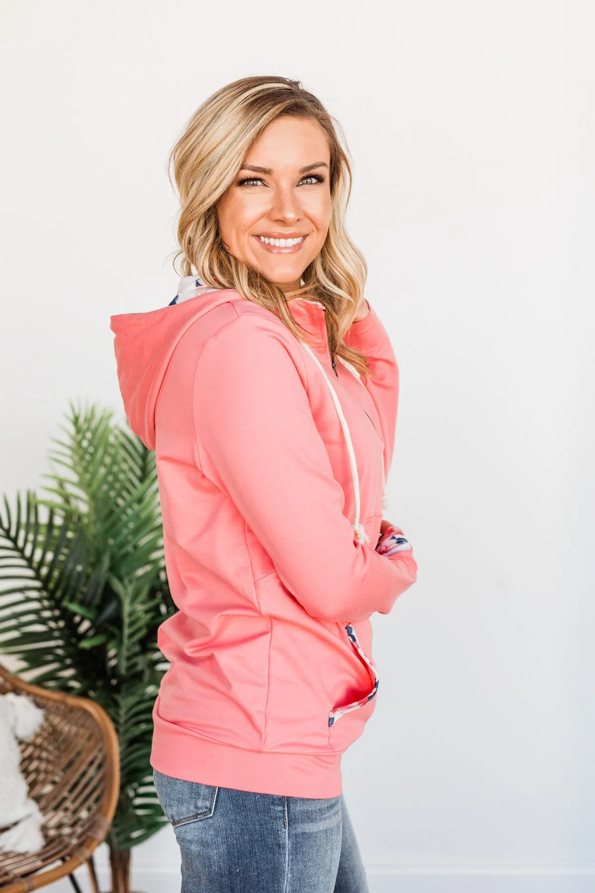 Easy To Love Quarter Zip Hoodie- Pink