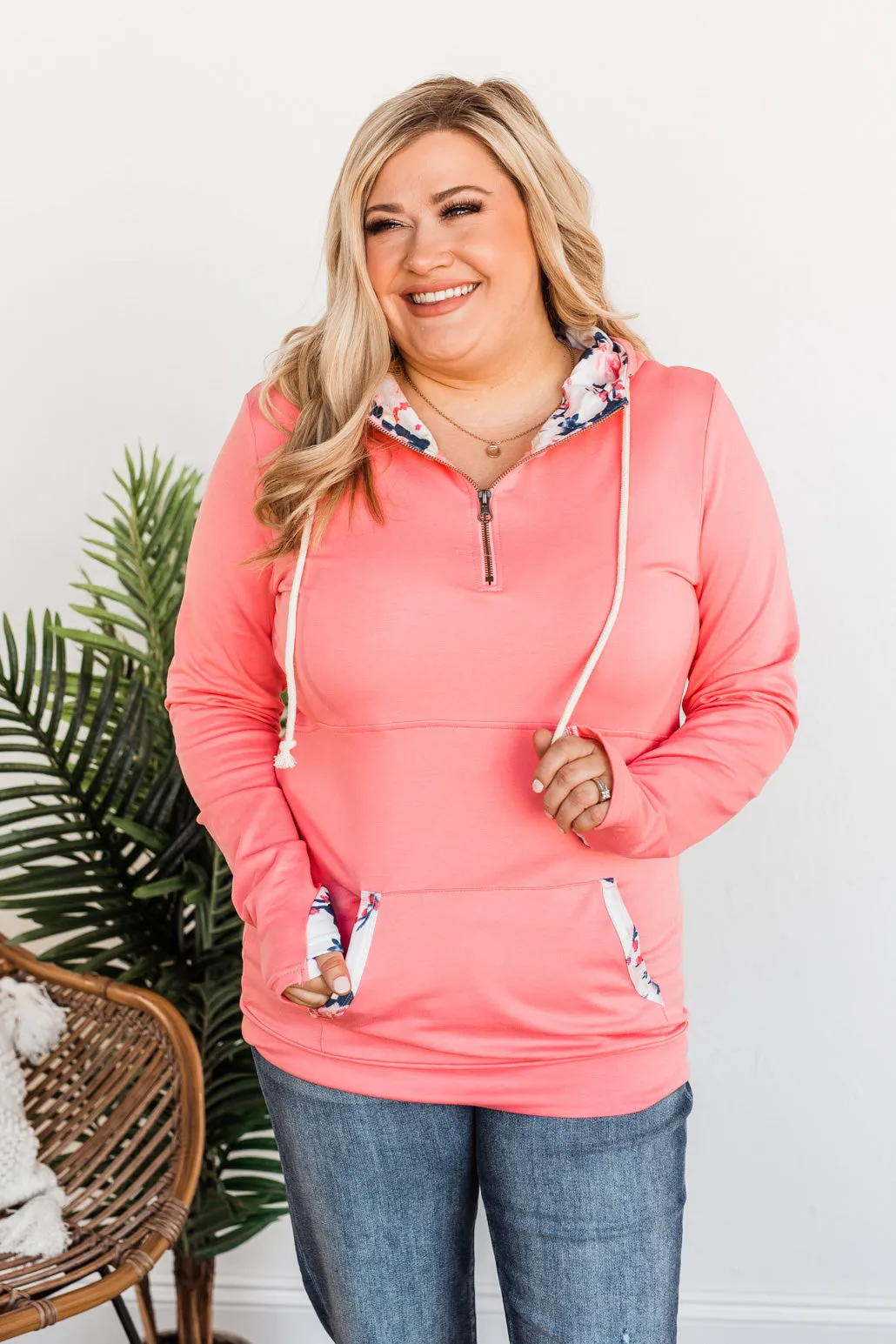 Easy To Love Quarter Zip Hoodie- Pink