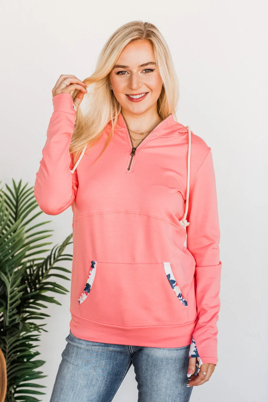 Easy To Love Quarter Zip Hoodie- Pink