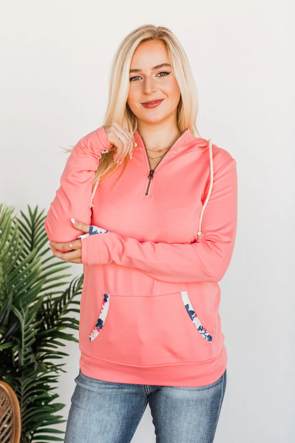 Easy To Love Quarter Zip Hoodie- Pink