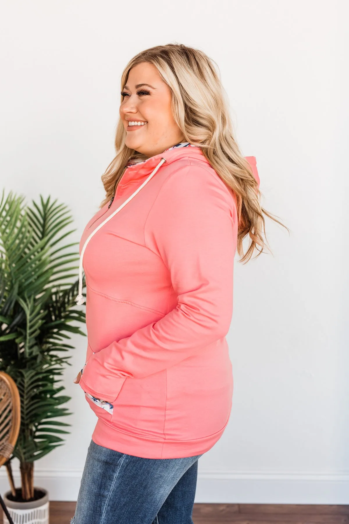 Easy To Love Quarter Zip Hoodie- Pink