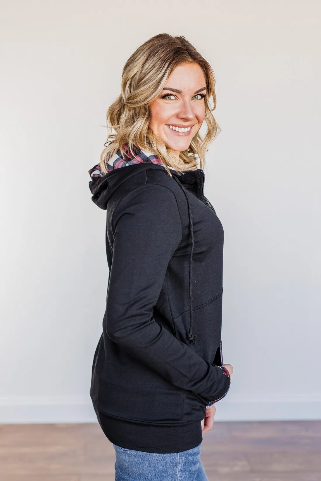 Easy To Love Quarter Zip Hoodie- Red & Black