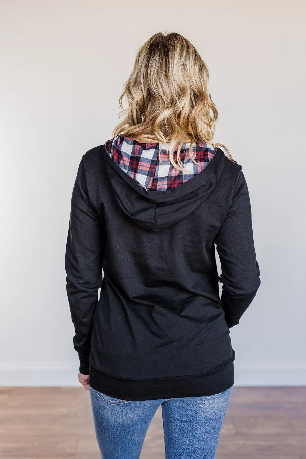 Easy To Love Quarter Zip Hoodie- Red & Black