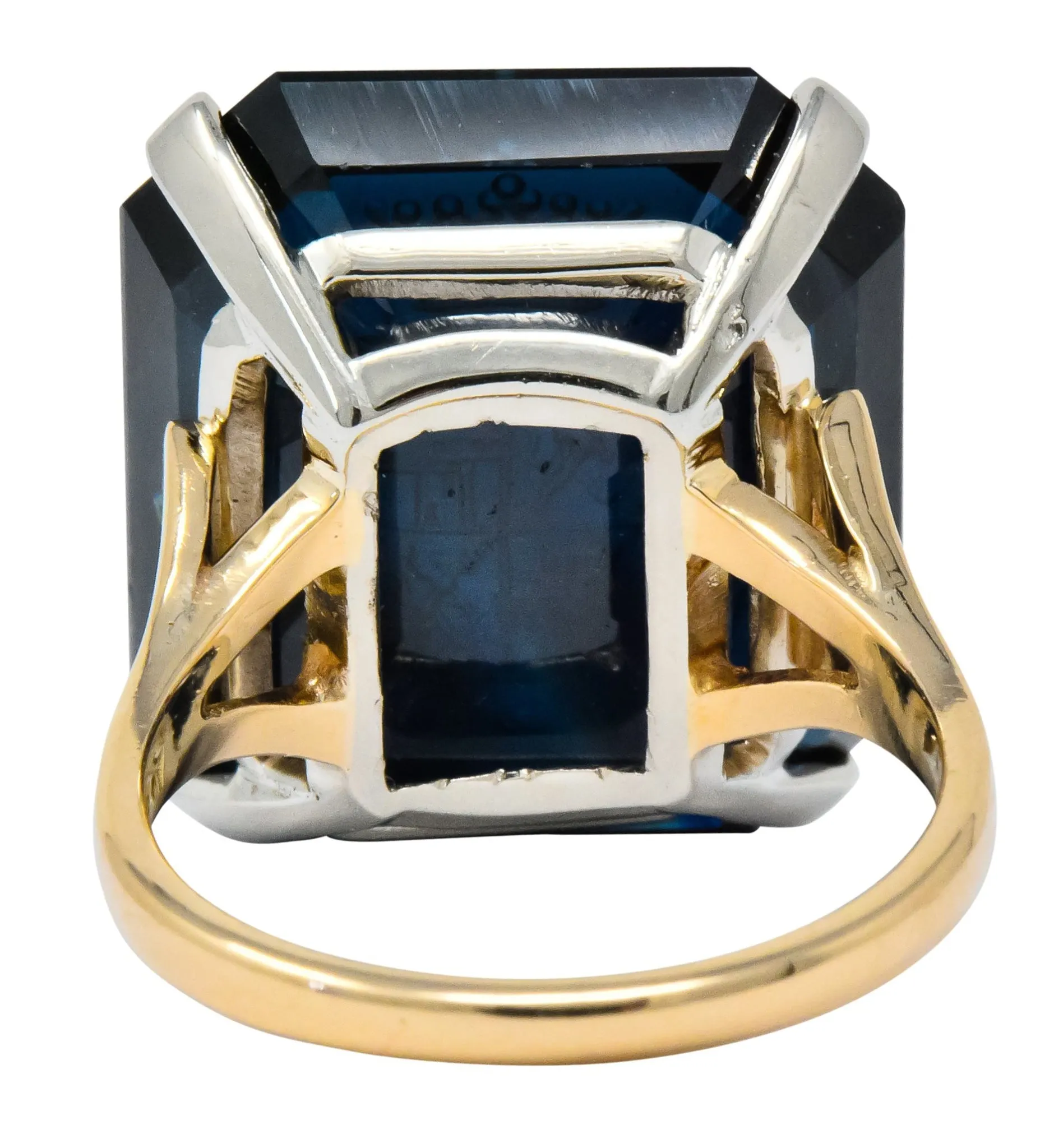 Edwardian 23.88 CTW No Heat Intaglio Sapphire Two-Tone 14 Karat Gold Ring GIA