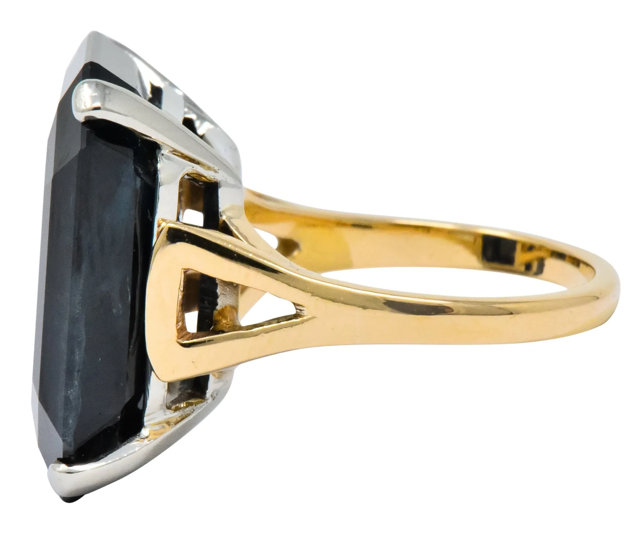 Edwardian 23.88 CTW No Heat Intaglio Sapphire Two-Tone 14 Karat Gold Ring GIA