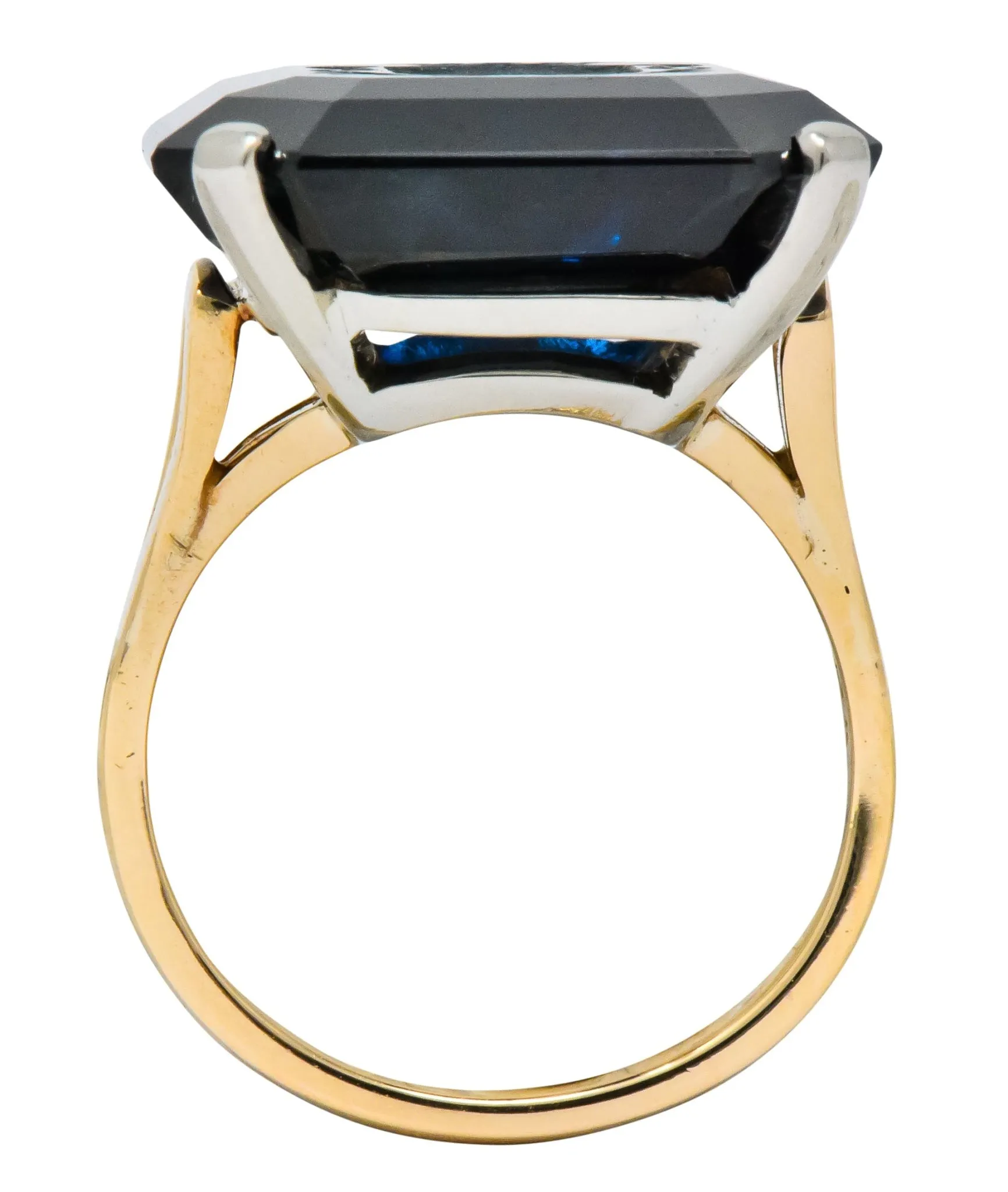 Edwardian 23.88 CTW No Heat Intaglio Sapphire Two-Tone 14 Karat Gold Ring GIA