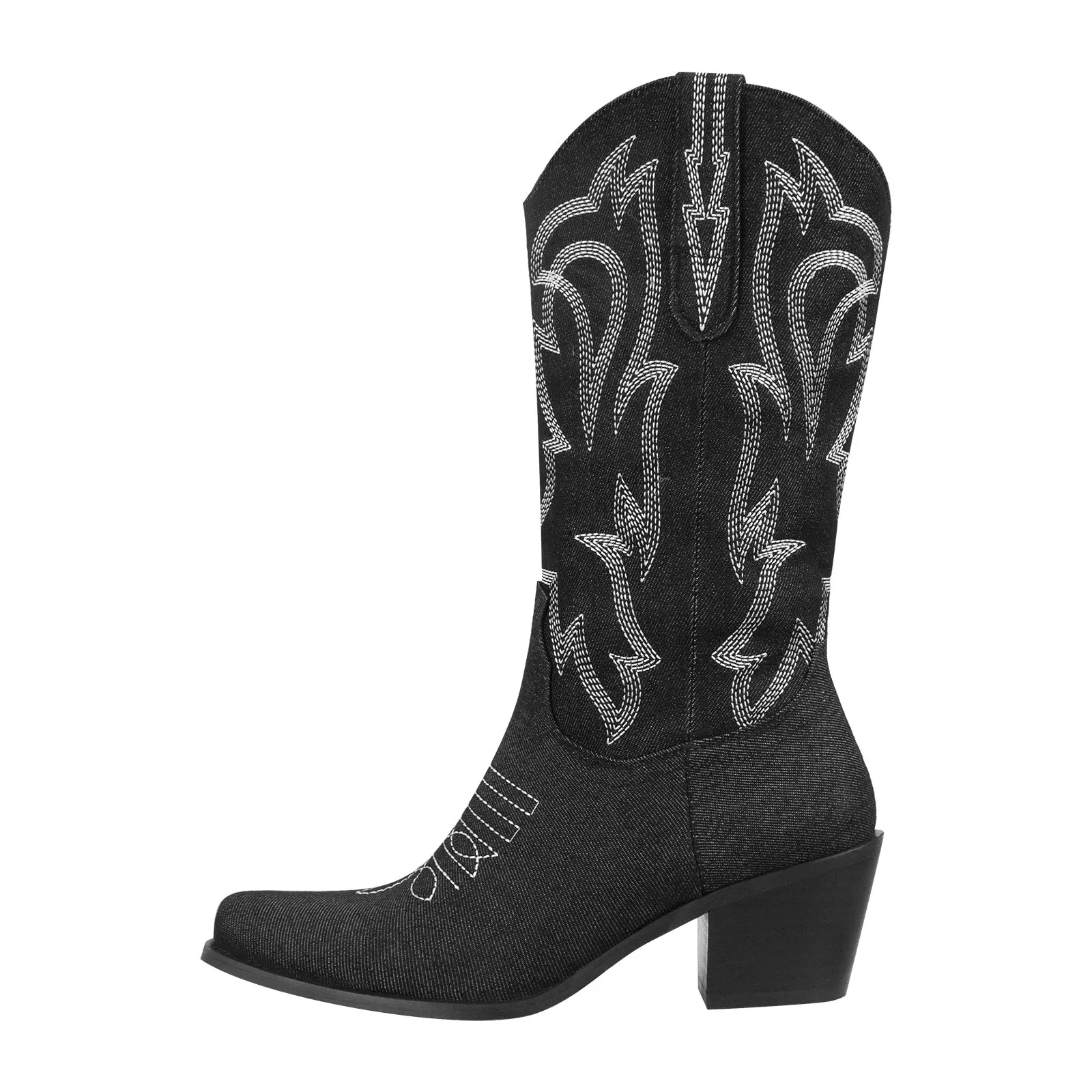 Embroidery Mid-Calf Cowboy Boots