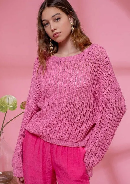 FINAL SALE - Pink Semi Sheer Summer Sweater