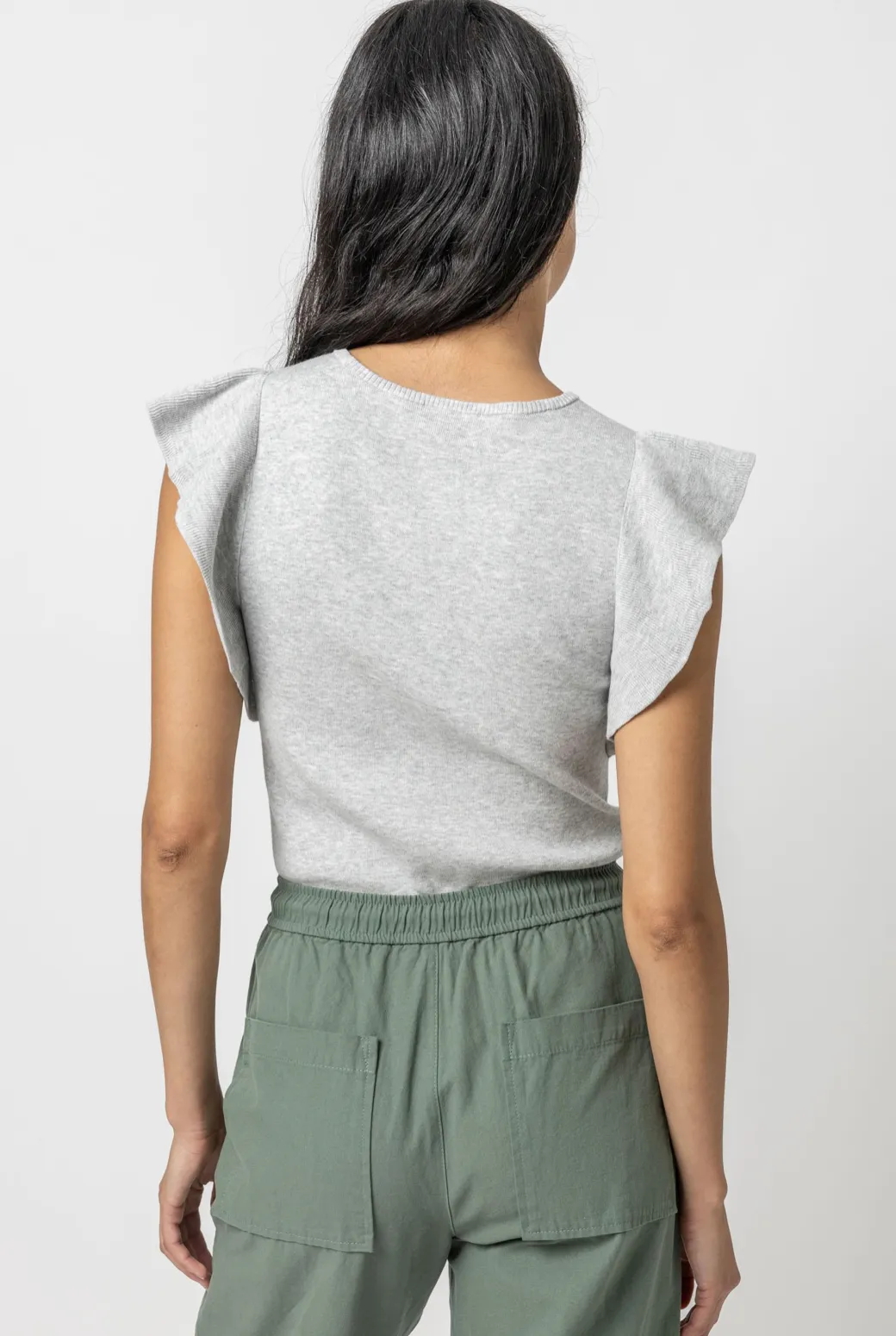 Flutter Sleeve Shell Sweater- Heather Grey