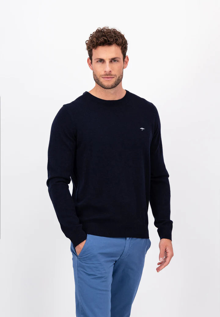 Fynch Hatton Marino Cashmere O-Neck Sweater - Navy