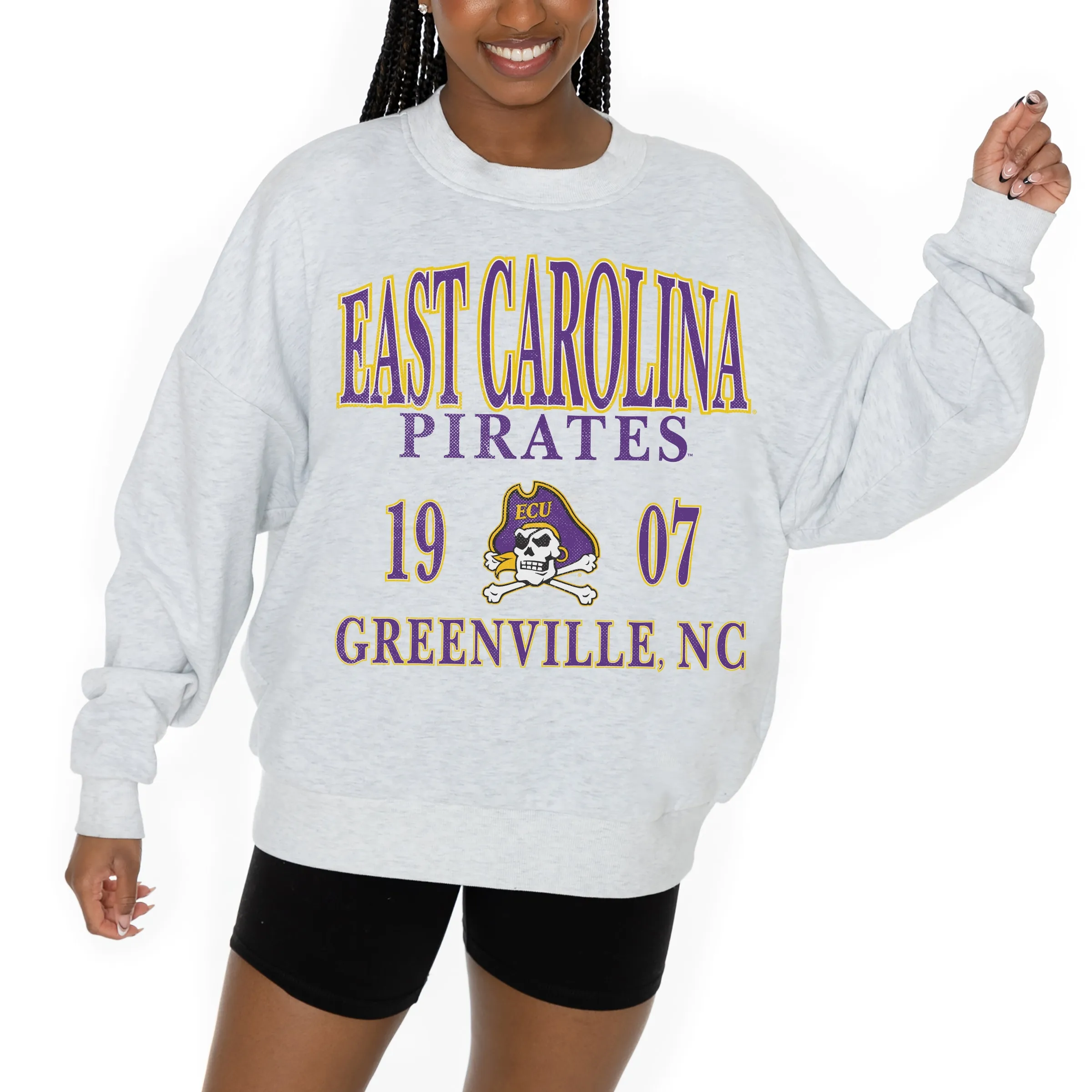 Gameday Couture ECU Pirates Women's Ash Premium Fleece Pullover Sweatshirt