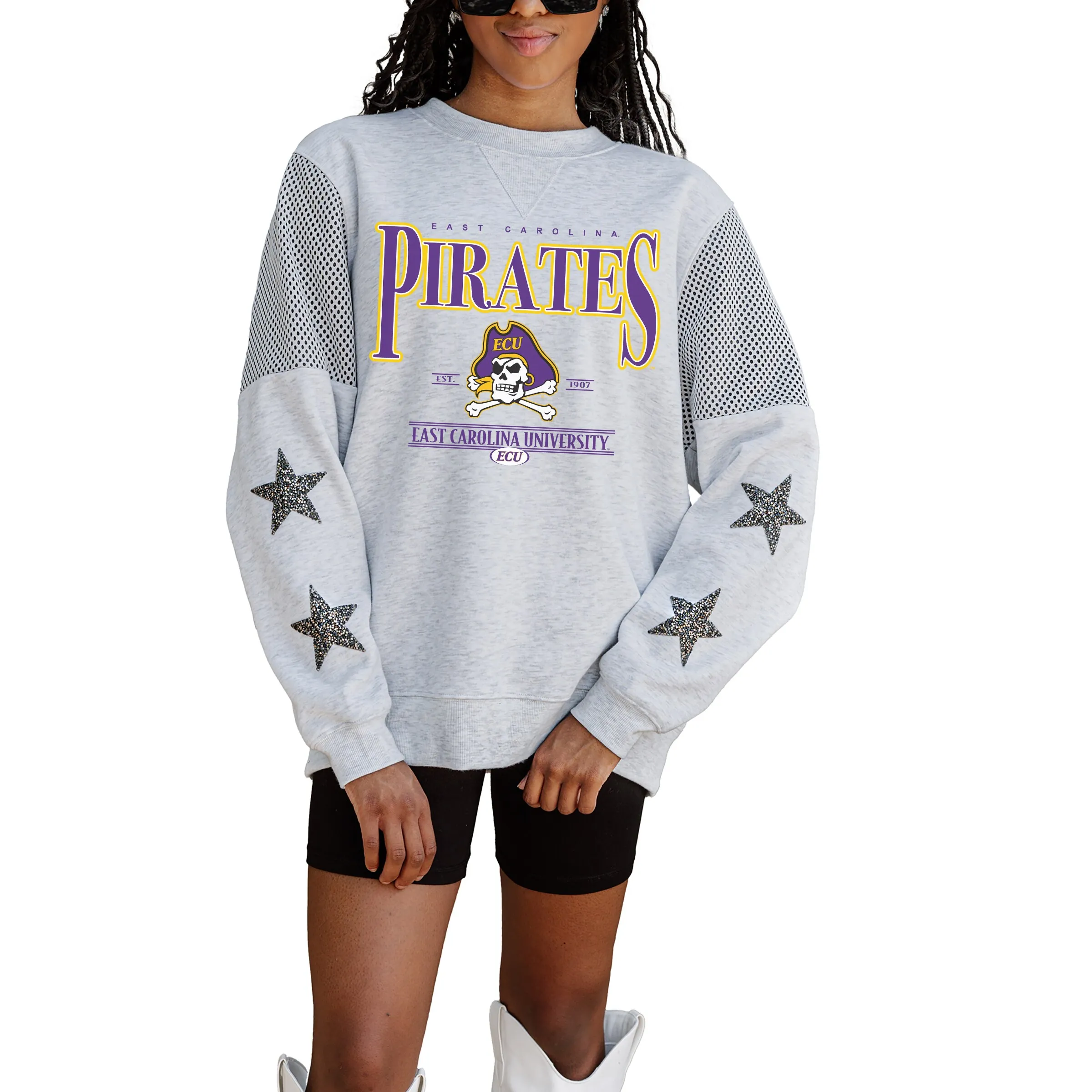 Gameday Couture ECU Pirates Women's Ash Shining Spirit Fleece Pullover Sweatshirt