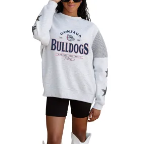 Gameday Couture Gonzaga Bulldogs Women's Ash Rhinestone Star Mesh Shoulder Fleece Pullover Sweatshirt