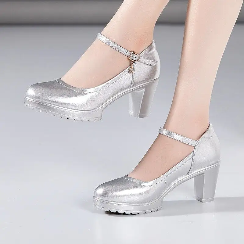 Genuine Leather Thick Heel Platform Wedding Shoes