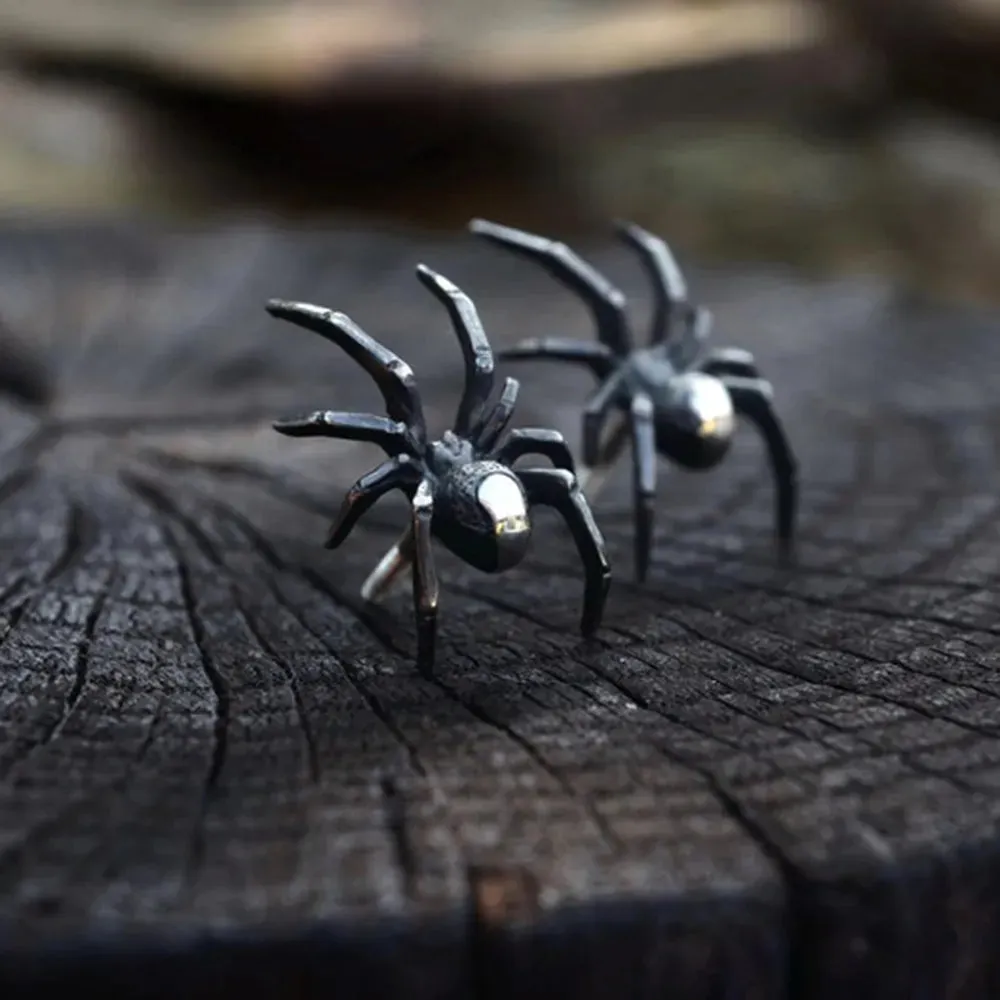 Goth Cool Unusual Spider Black Halloween Stud Earrings