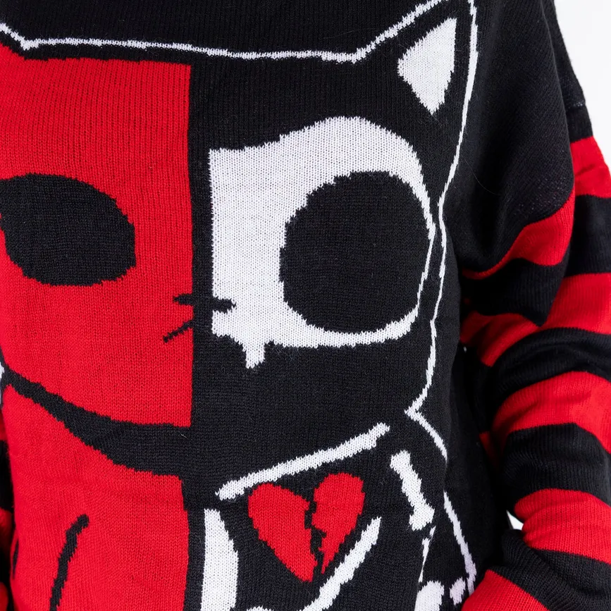 HALF DEAD CAT JUMPER - BLACK/RED