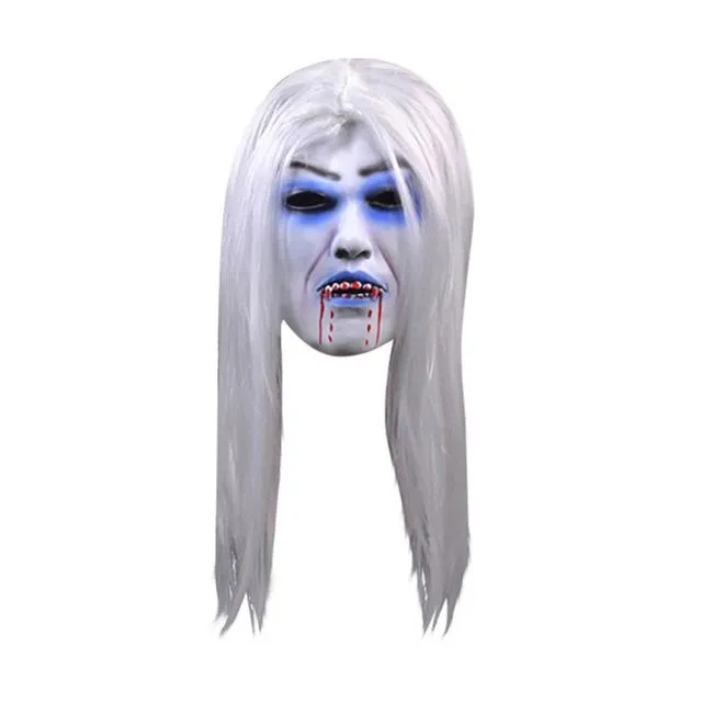 Halloween White Hair Witch Mask Horror Bleeding Style Full Face Masks