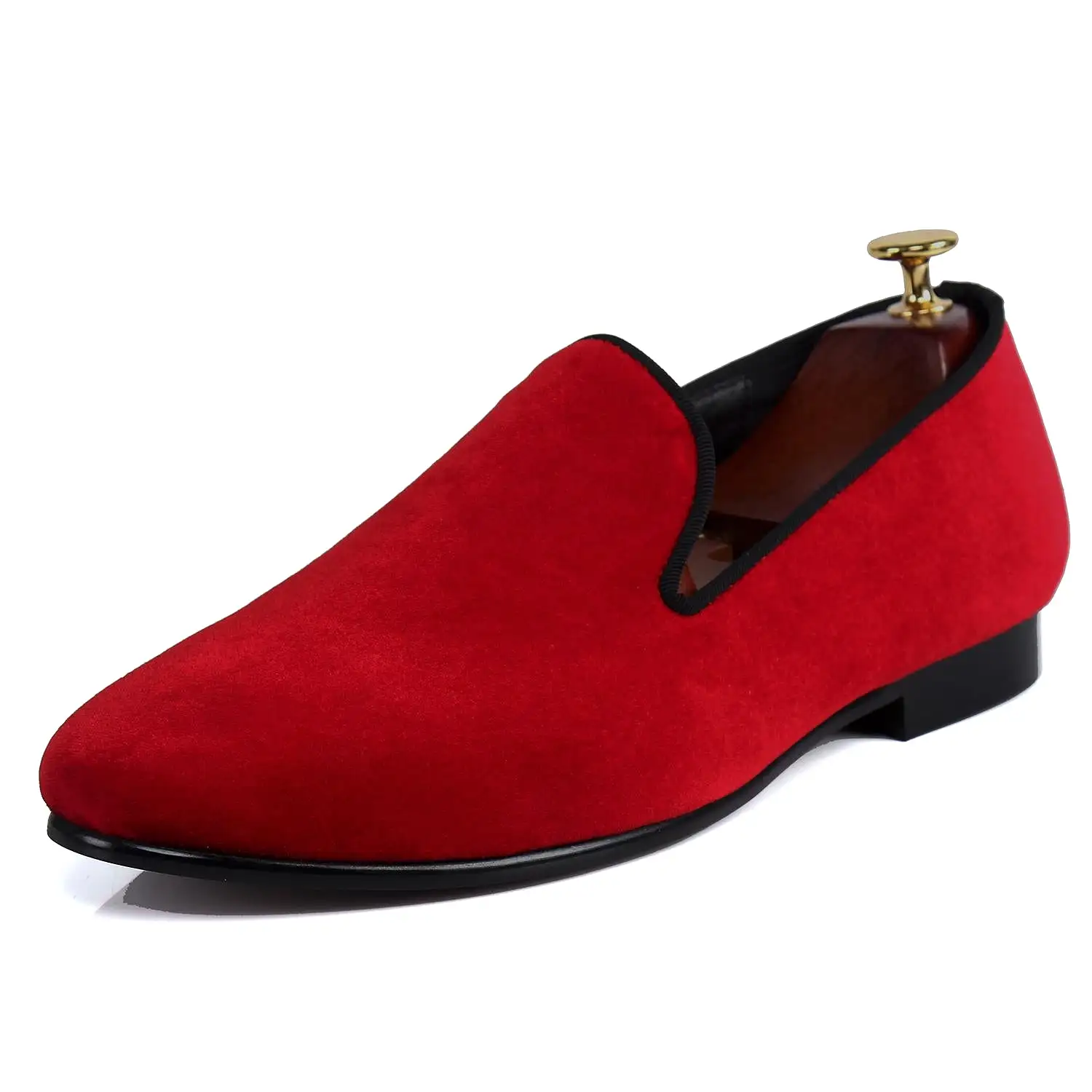 Harpelunde Men Flats Burgundy Velvet Loafer Shoes