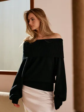 High Stretch Off-Shoulder Shift Sweater