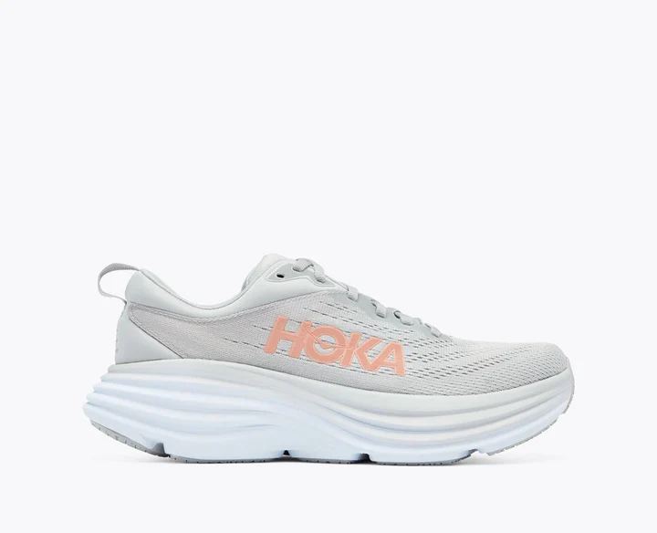 Hoka Womens Bondi 8 Athletic Shoes **Wide Width**- White/Light Grey