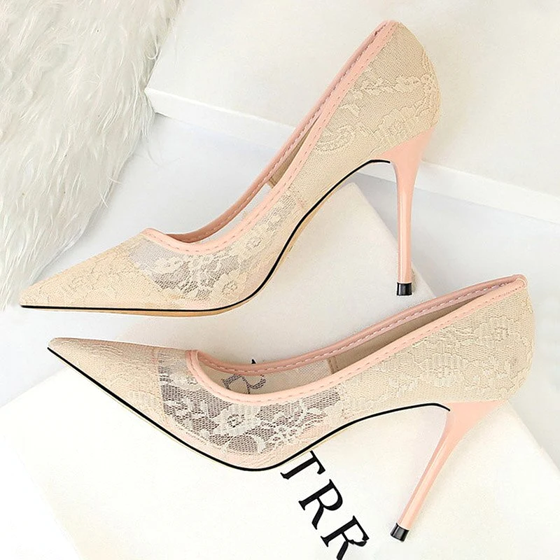 Hollow Lace Woman Pumps Sexy Party Shoes Thin Stiletto Heels