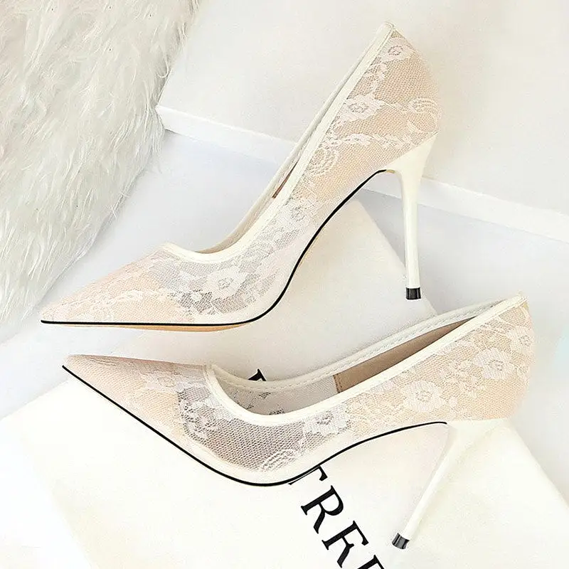 Hollow Lace Woman Pumps Sexy Party Shoes Thin Stiletto Heels