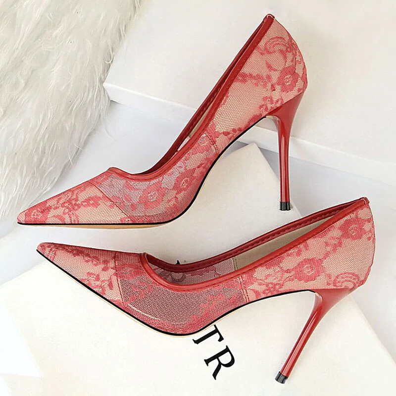 Hollow Lace Woman Pumps Sexy Party Shoes Thin Stiletto Heels